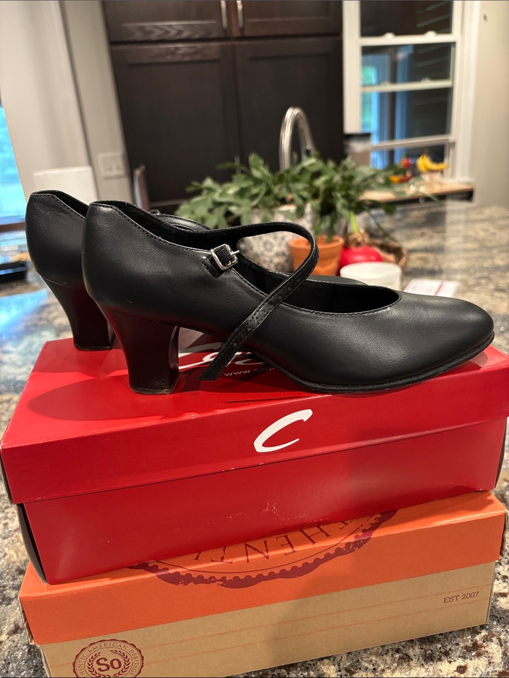 Capezio Black Mary Jane Heels with Ankle Strap Leather uppers and soles